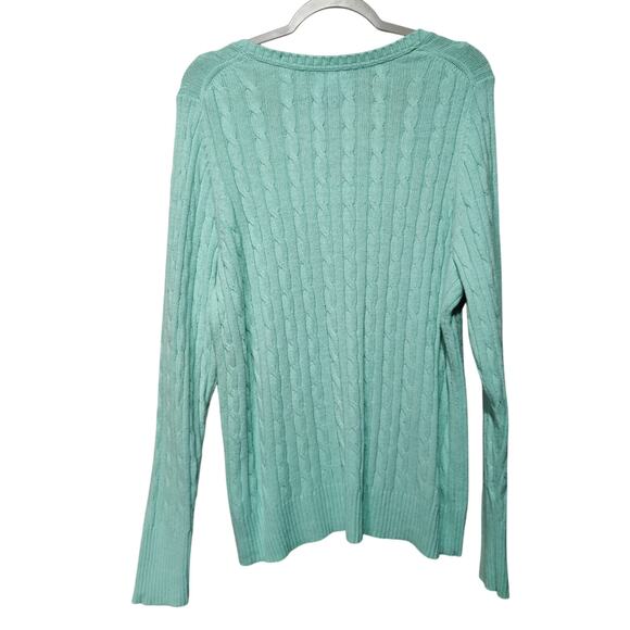 JCP Women's Plus Sz 2X Mint Green Cable Knit V Neck Sweater Merino Wool Blend - Picture 5 of 5